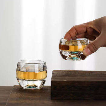 Cească Gongfu turcoaz din sticlă, transparentă, cu folie de aur