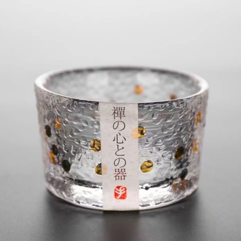 Ceșuță de ceai în stil japonez, în formă conică, cu margine aurie, din sticlă, set Kung Fu pentru ceai, cadou de afaceri