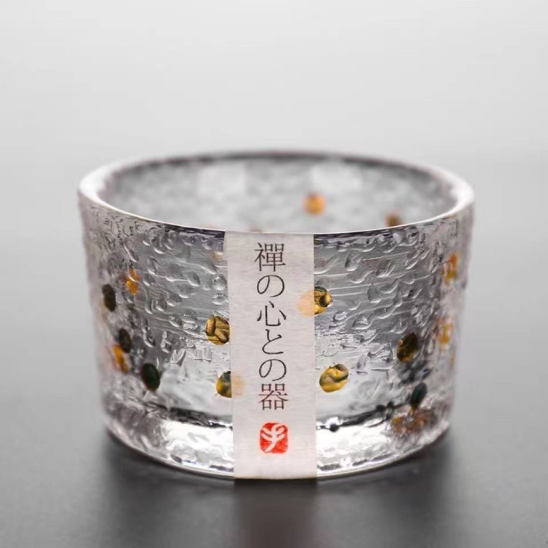 Ceșuță de ceai în stil japonez, în formă conică, cu margine aurie, din sticlă, set Kung Fu pentru ceai, cadou de afaceri