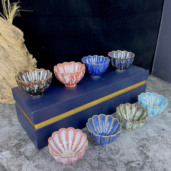 Ceașcă de ceai ceramică cu glazură Jian Kiln, cu design petal, set Kung Fu ceai cu cutie cadou