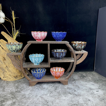 Ceașcă de ceai ceramică cu glazură Jian Kiln, cu design petal, set Kung Fu ceai cu cutie cadou