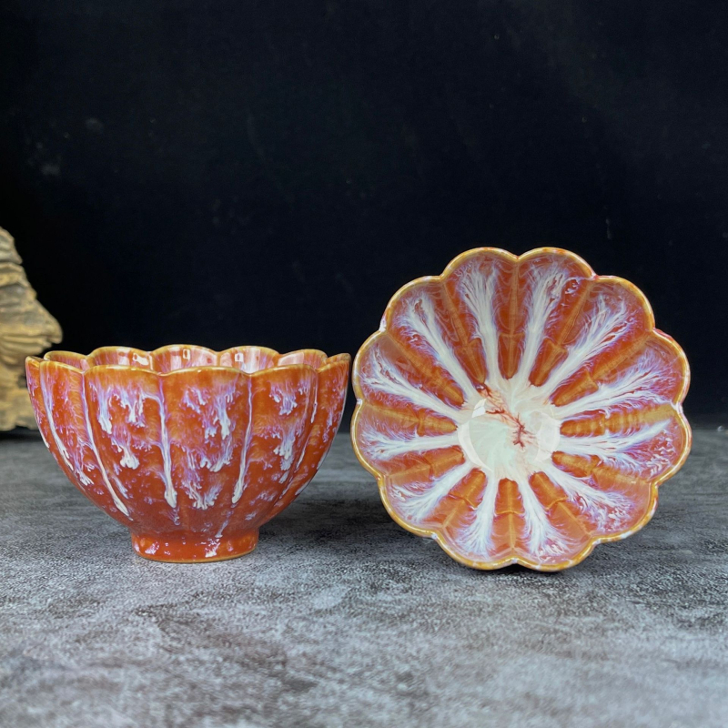 Ceașcă de ceai ceramică cu glazură Jian Kiln, cu design petal, set Kung Fu ceai cu cutie cadou