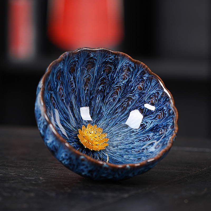 Cească Gongfu pentru ceai, cu argint încrustat, ceramică Jian Zhan, model lotus, pentru uz casnic