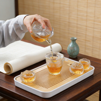 Set gaiwan în stil chinezesc cu lotus, pentru uz casnic, sticlă de cristal, cești de ceai rezistente la temperaturi înalte