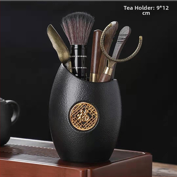 Set ceramic pentru ceremonia ceaiului: Şase domni ai ceaiului, accesorii ceramice, ceainic ceramic, borcan pentru frunze de ceai, decoraţiuni şi clips pentru ceai