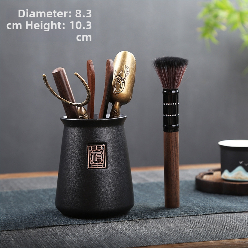 Set ceramic pentru ceremonia ceaiului: Şase domni ai ceaiului, accesorii ceramice, ceainic ceramic, borcan pentru frunze de ceai, decoraţiuni şi clips pentru ceai