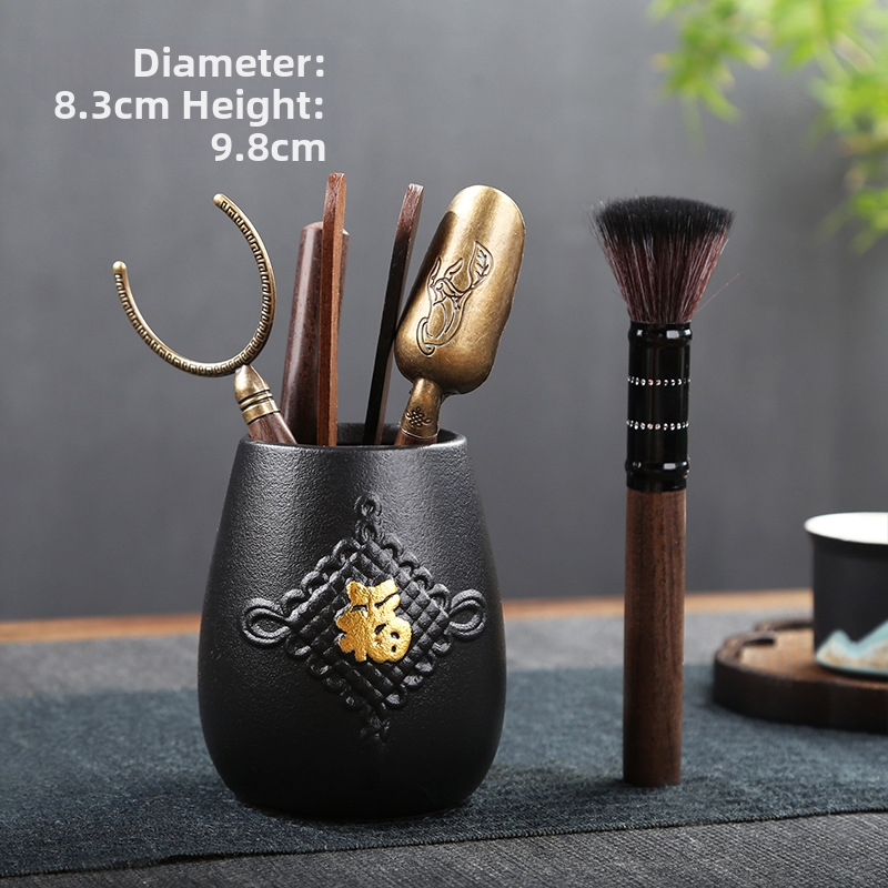 Set ceramic pentru ceremonia ceaiului: Şase domni ai ceaiului, accesorii ceramice, ceainic ceramic, borcan pentru frunze de ceai, decoraţiuni şi clips pentru ceai