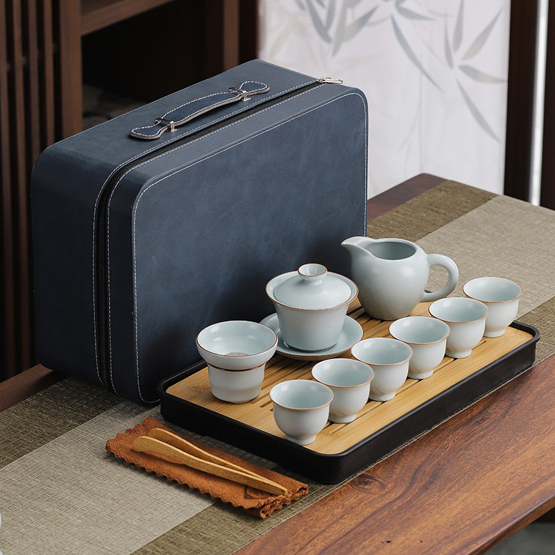 Set ceai Kung Fu Ru Kiln, gaiwan ceramic, ceainic și cești pentru uz casnic, stil minimalist