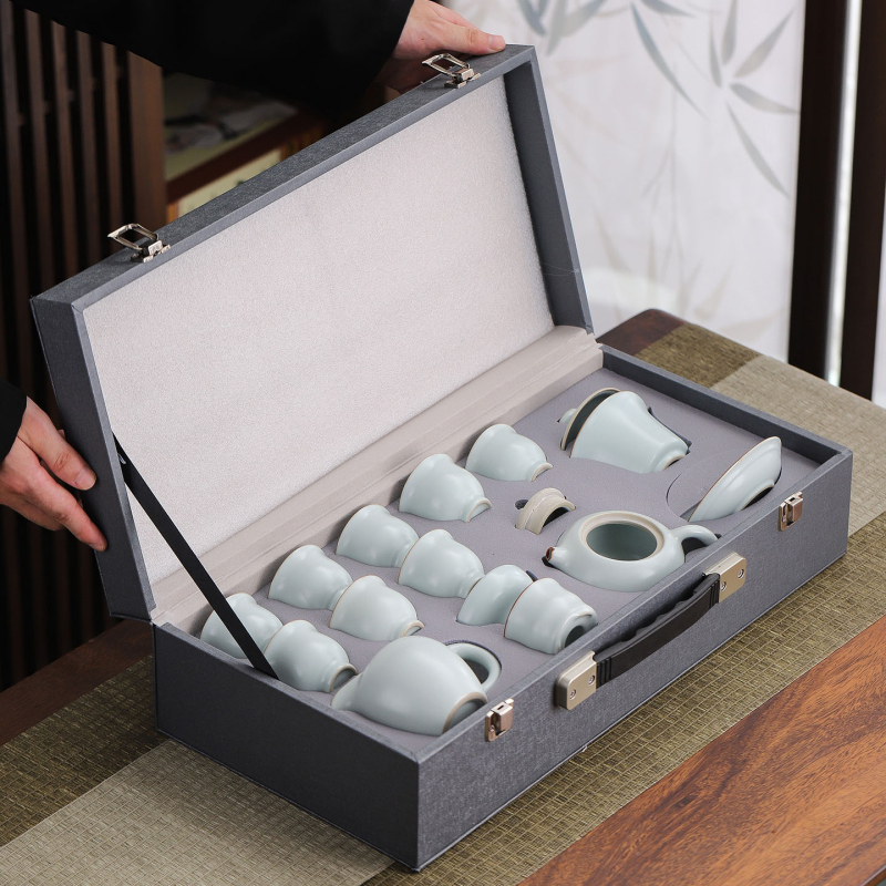 Set ceai Kung Fu Ru Kiln, gaiwan ceramic, ceainic și cești pentru uz casnic, stil minimalist