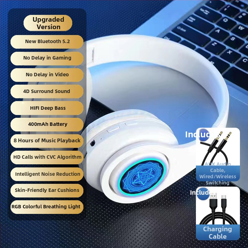 Bluetooth bezdrôtové slúchadlá s LED osvetlením, potlačenie šumu, na beh a šport