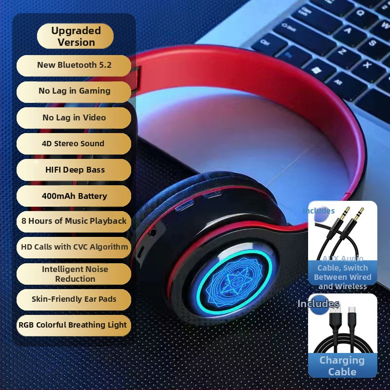 Bluetooth bezdrôtové slúchadlá s LED osvetlením, potlačenie šumu, na beh a šport