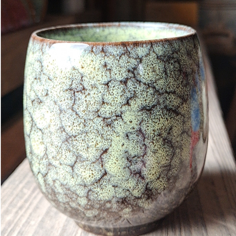 Ceașcă de ceai ceramică Jianzhan Master Cup, 160 ml, glazură ce se schimbă la cuptor, design Dragon Egg, multicolor