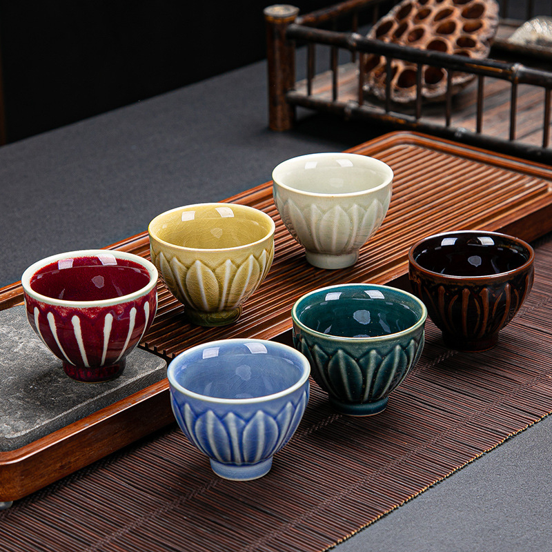 Set ceramic pentru ceai Jun Kiln, ceașcă Jian cu glazură colorată, ceașcă de degustare, ceașcă de maestru, mic cadou, lux ușor retro