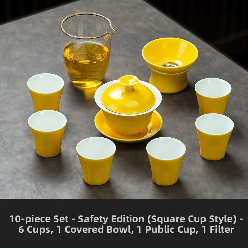 Set de ceai ceramic galben, cu gaiwan și ceașcă, într-o cutie cadou – premium pentru acasă sau pentru afaceri, opțiune logo
