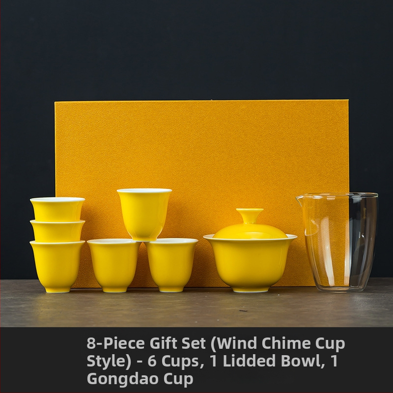 Set de ceai ceramic galben, cu gaiwan și ceașcă, într-o cutie cadou – premium pentru acasă sau pentru afaceri, opțiune logo