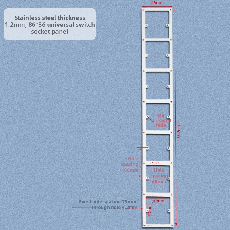 86-typový panel na stenu pre vypínač a zásuvku s rozšíreným otvorom na zakrytie nedostatkov a horizontálnu/vertikálnu podkladovú dosku, bez spodného montážneho prvku