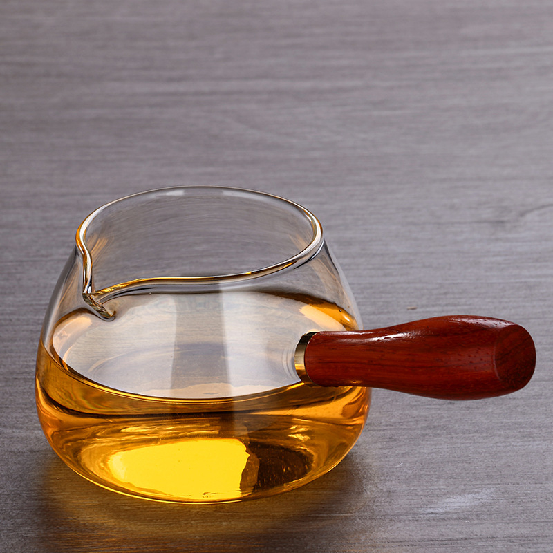 Ceașcă de ceai cu mâner din lemn și filtru încorporat, sticlă izolată, separator îngroșat pentru ceai și apă