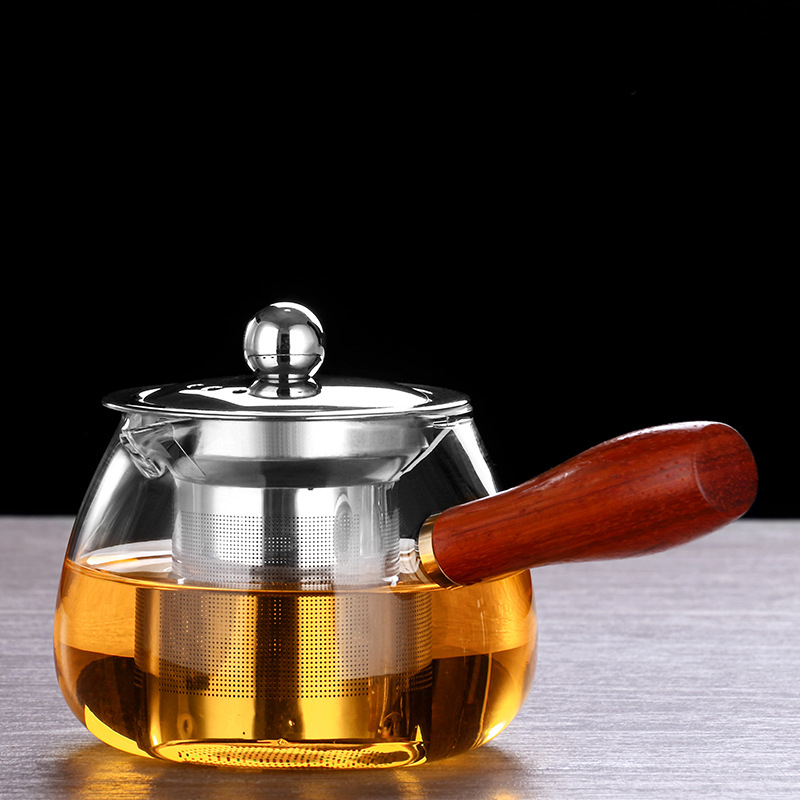 Ceașcă de ceai cu mâner din lemn și filtru încorporat, sticlă izolată, separator îngroșat pentru ceai și apă