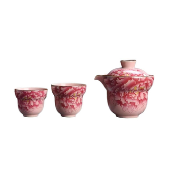 Set de ceai portabil, roz, în stil Dingyao, ceramică, pentru 3–5 persoane