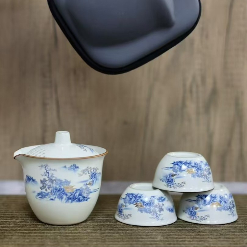 Set de ceai portabil, roz, în stil Dingyao, ceramică, pentru 3–5 persoane