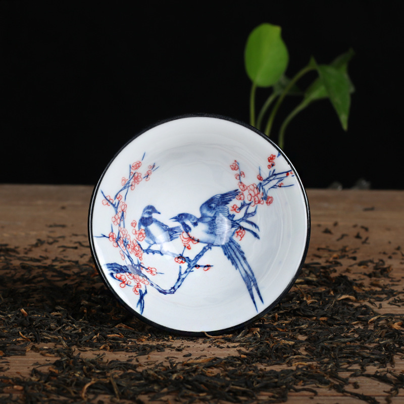 Ceșcuță de ceai din porțelan albastru-alb în stil Jian ware, mică ceașcă ceramică pentru ceai