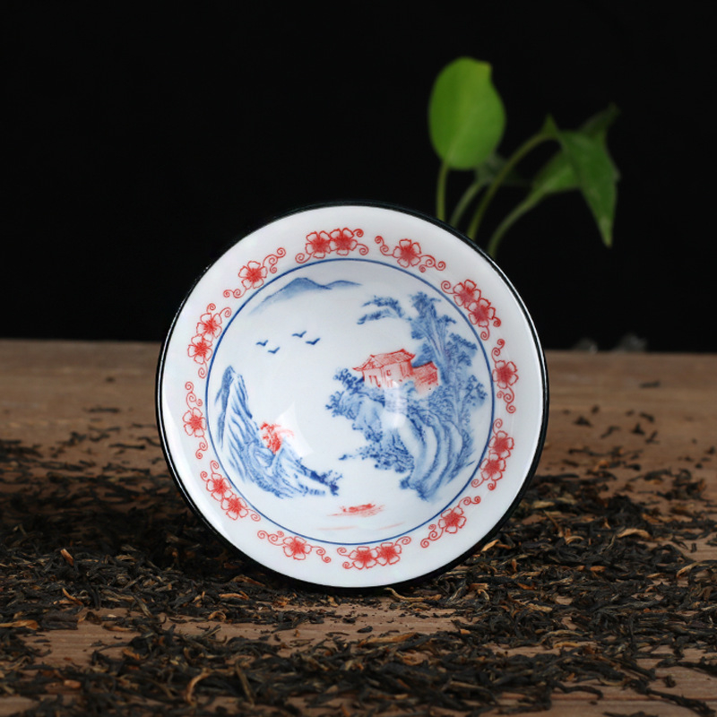 Ceșcuță de ceai din porțelan albastru-alb în stil Jian ware, mică ceașcă ceramică pentru ceai