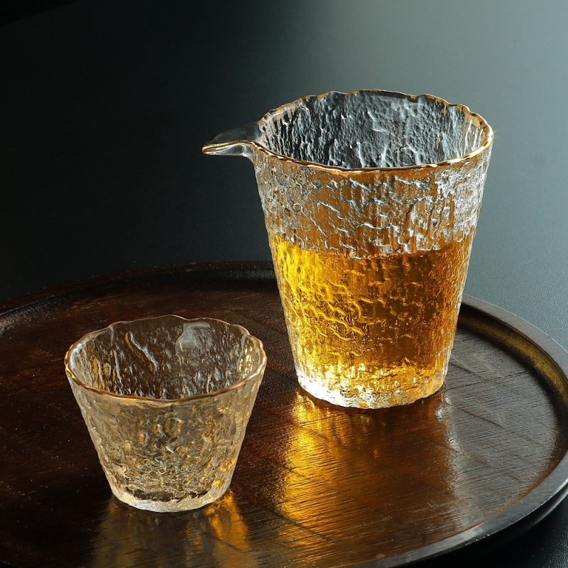 Ceșcuță Gongfu din sticlă, pereți groși, capacitate mare, set de ceai transparent din cristal, diametrul 8 cm, margine conturată