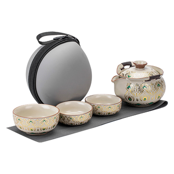 Ru Kiln set de ceai de înaltă calitate cu ceainic și bol cu capac, protecție împotriva arsurilor, pentru exterior și călătorii – o ceainică și trei cești