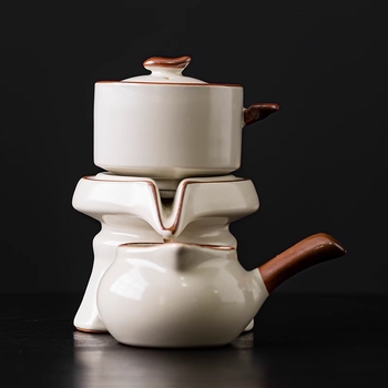 Set ceai Ru Kiln Kung Fu – Kit ceramic complet pentru ceremonia ceaiului, cu râșniță din piatră, preparator automat de ceai, ceainic și bol pentru spălarea ceaiului
