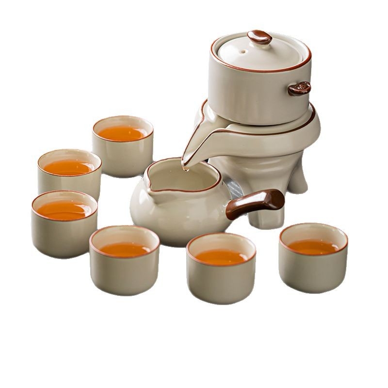 Set ceai Ru Kiln Kung Fu – Kit ceramic complet pentru ceremonia ceaiului, cu râșniță din piatră, preparator automat de ceai, ceainic și bol pentru spălarea ceaiului