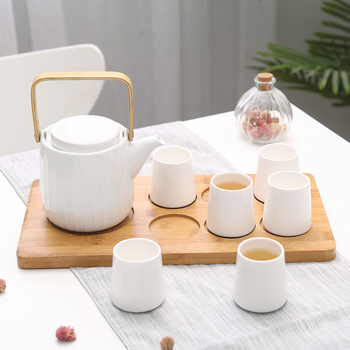Set de ceai din ceramică în stil japonez, rezistent la temperaturi, cu tavă de lemn