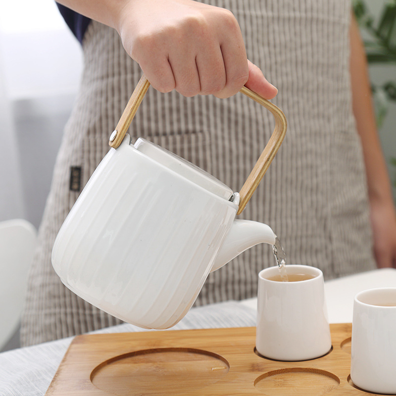 Set de ceai din ceramică în stil japonez, rezistent la temperaturi, cu tavă de lemn