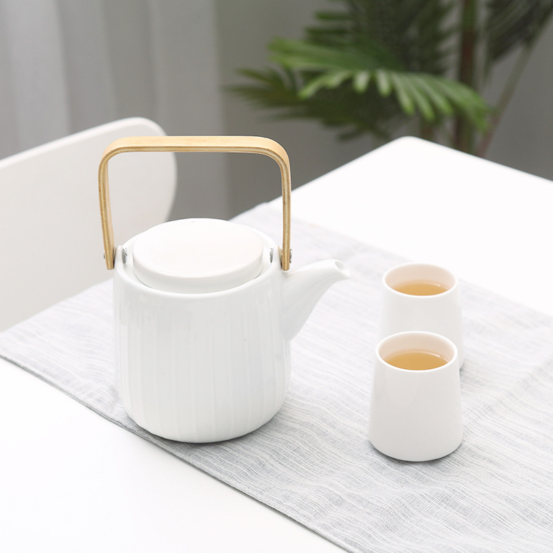 Set de ceai din ceramică în stil japonez, rezistent la temperaturi, cu tavă de lemn