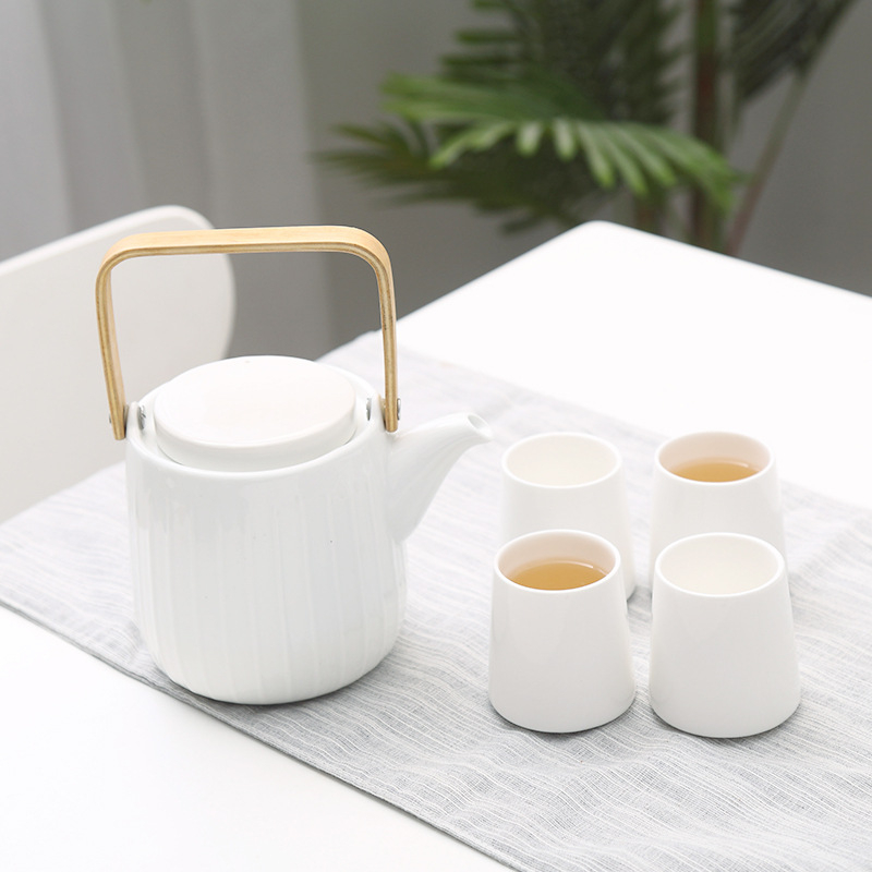 Set de ceai din ceramică în stil japonez, rezistent la temperaturi, cu tavă de lemn