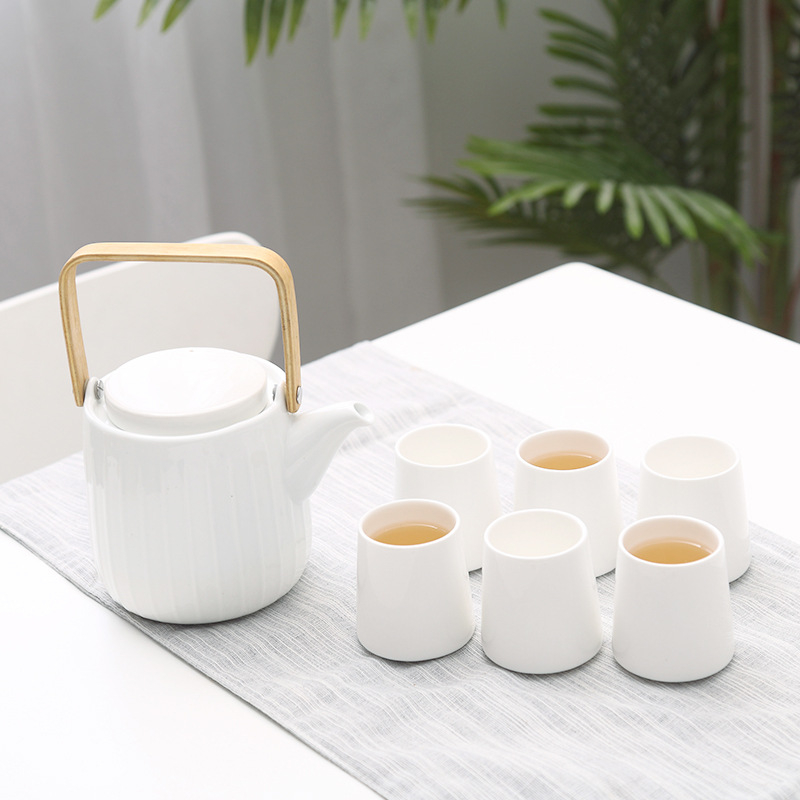 Set de ceai din ceramică în stil japonez, rezistent la temperaturi, cu tavă de lemn