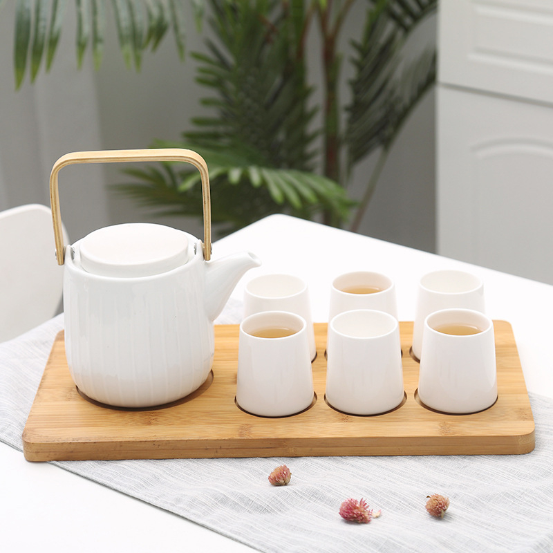 Set de ceai din ceramică în stil japonez, rezistent la temperaturi, cu tavă de lemn