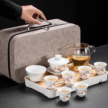 Set de ceai Kung Fu din porțelan alb Dehua, pentru casă și birou – design simplu și elegant, cu gaiwan