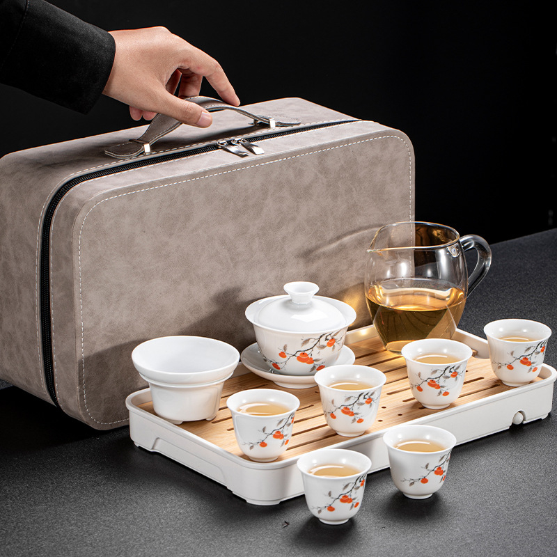 Set de ceai Kung Fu din porțelan alb Dehua, pentru casă și birou – design simplu și elegant, cu gaiwan
