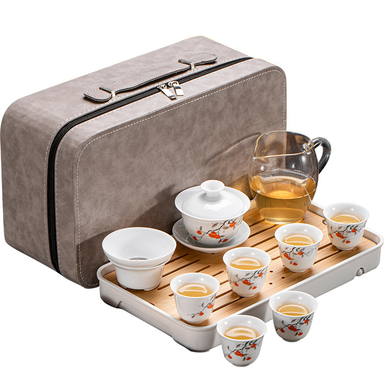 Set de ceai Kung Fu din porțelan alb Dehua, pentru casă și birou – design simplu și elegant, cu gaiwan