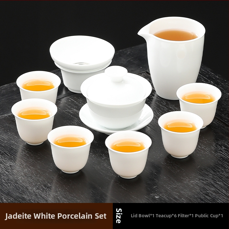 Set de ceai Kung Fu din porțelan alb Dehua, pentru casă și birou – design simplu și elegant, cu gaiwan
