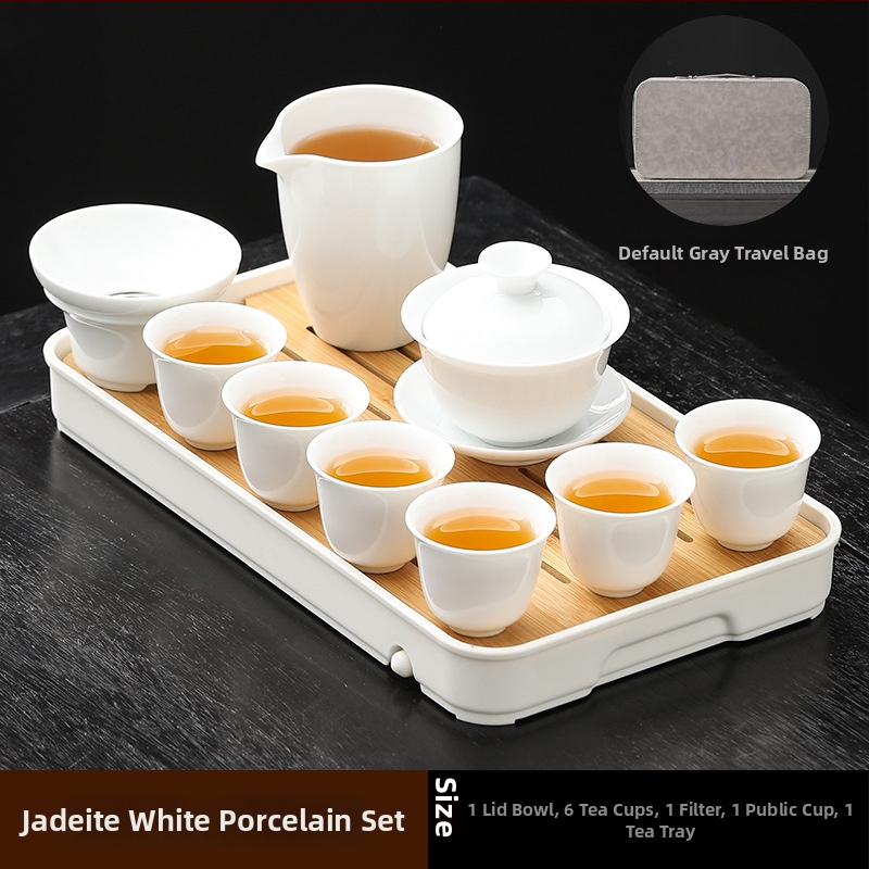 Set de ceai Kung Fu din porțelan alb Dehua, pentru casă și birou – design simplu și elegant, cu gaiwan