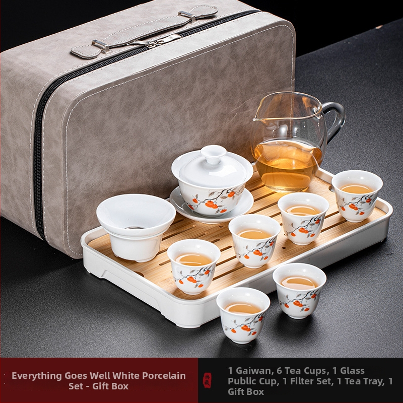 Set de ceai Kung Fu din porțelan alb Dehua, pentru casă și birou – design simplu și elegant, cu gaiwan