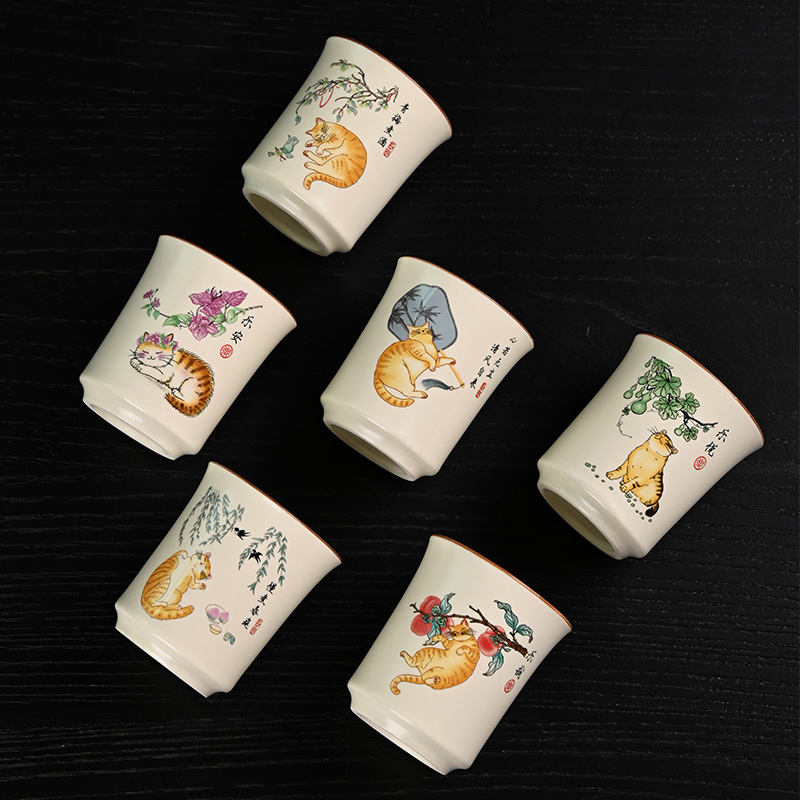 Set ceramic de ceai cu ceainic și cești, capacitate mare, pentru uz casnic, cu tavă de ceai din bambus
