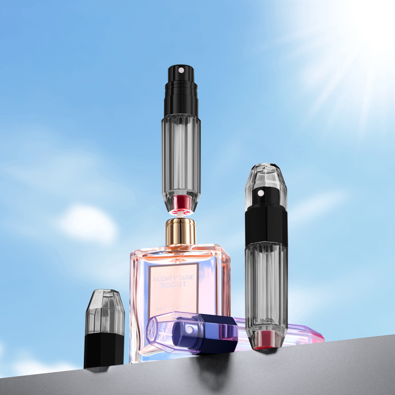 5 ml-es mini hordozható parfüm-újratöltő üveg, alsó töltéssel, pumpás spray