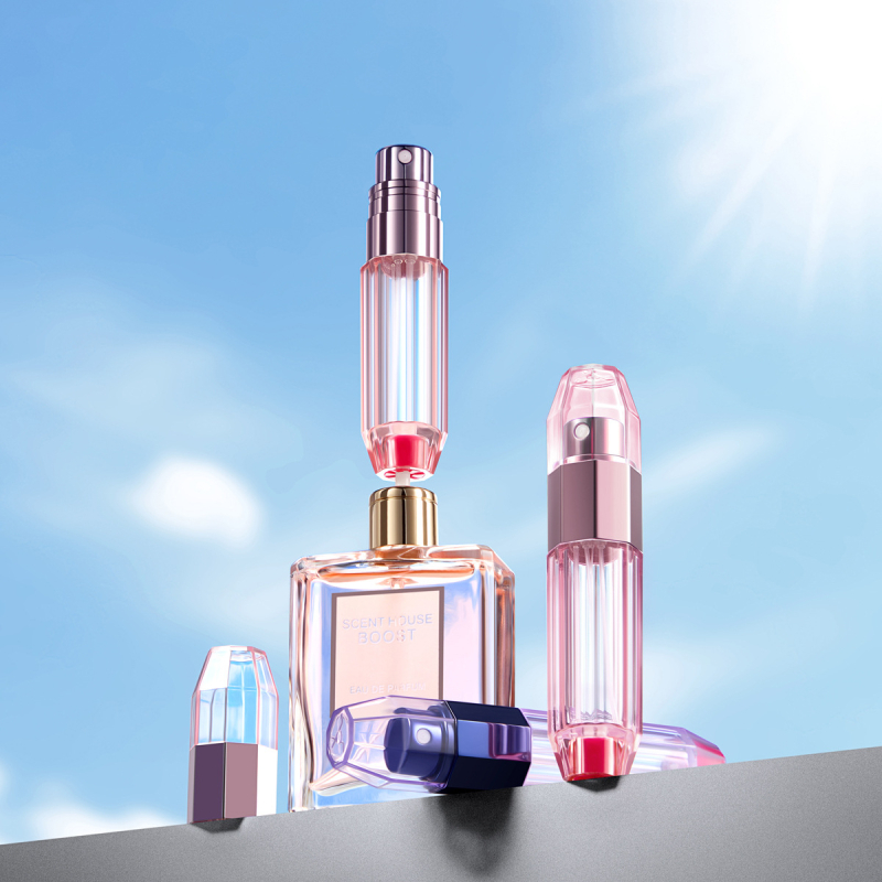 5 ml-es mini hordozható parfüm-újratöltő üveg, alsó töltéssel, pumpás spray
