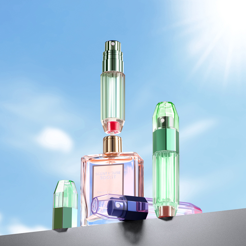 5 ml-es mini hordozható parfüm-újratöltő üveg, alsó töltéssel, pumpás spray