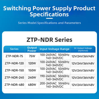 Chint ZTP захранване с превключване, монтаж върху DIN релса, AC-DC, 12V/24V, 36W/48W