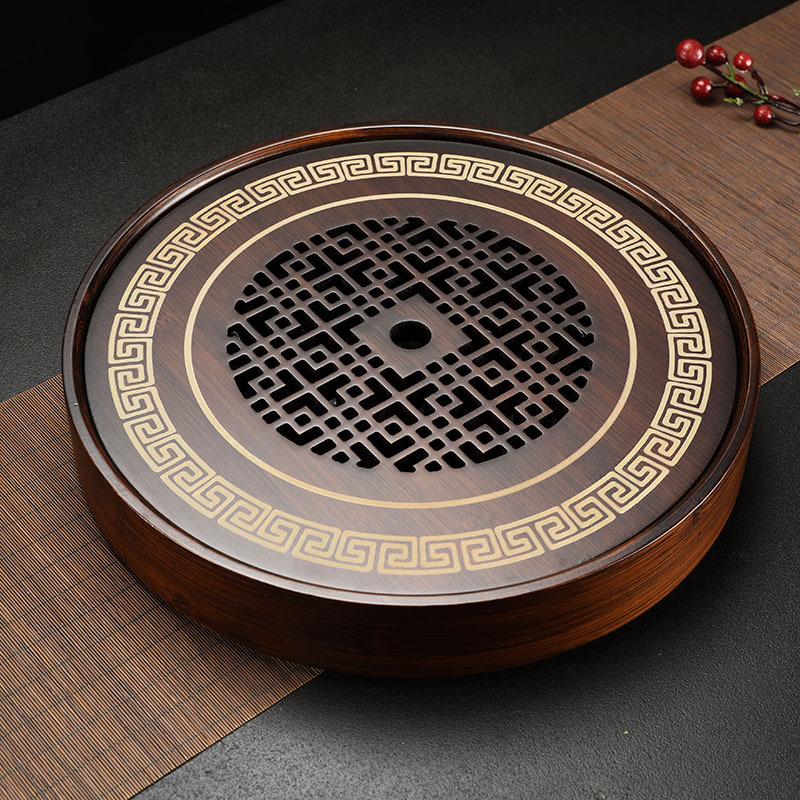 Tavă de ceai din bambus, stil chinezesc retro elegant, rotundă, pentru întâmpinarea oaspeților, potrivită pentru birou sau casă, interior, pentru degustarea ceaiului
