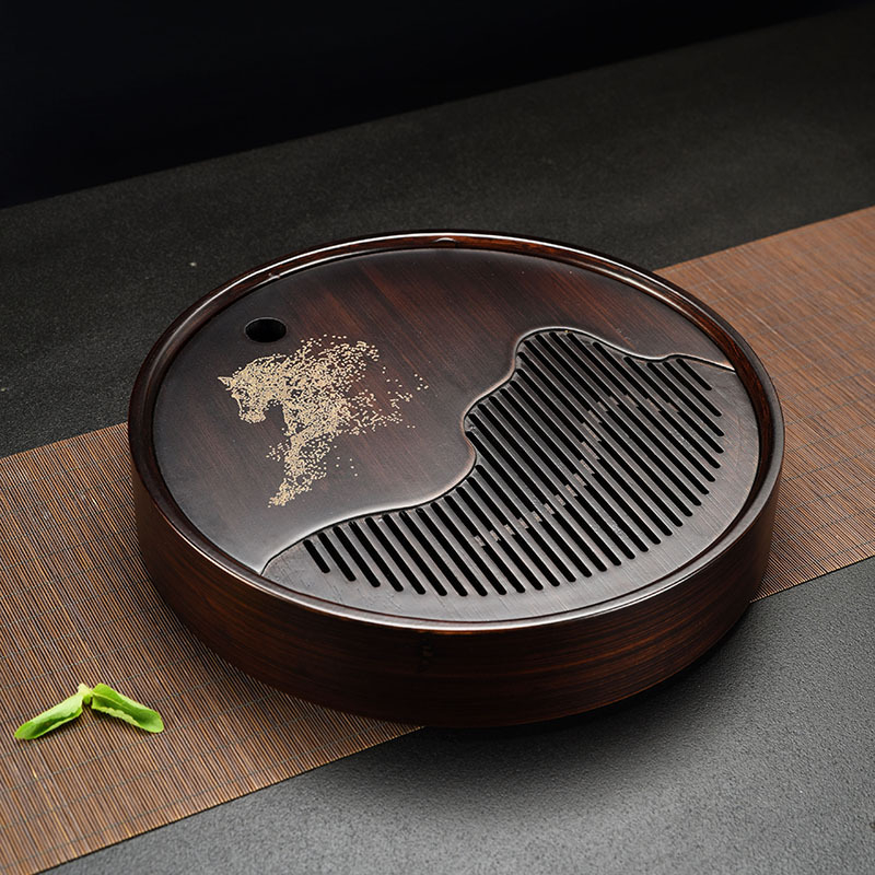 Tavă de ceai din bambus, stil chinezesc retro elegant, rotundă, pentru întâmpinarea oaspeților, potrivită pentru birou sau casă, interior, pentru degustarea ceaiului