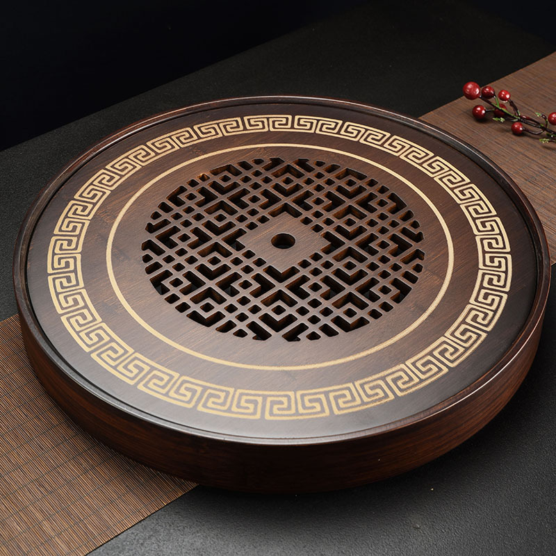 Tavă de ceai din bambus, stil chinezesc retro elegant, rotundă, pentru întâmpinarea oaspeților, potrivită pentru birou sau casă, interior, pentru degustarea ceaiului